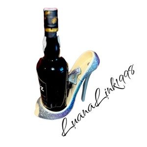 NEW WILD EYE Wine BottleHolder Shoe Silver Glittery High Heel Stiletto